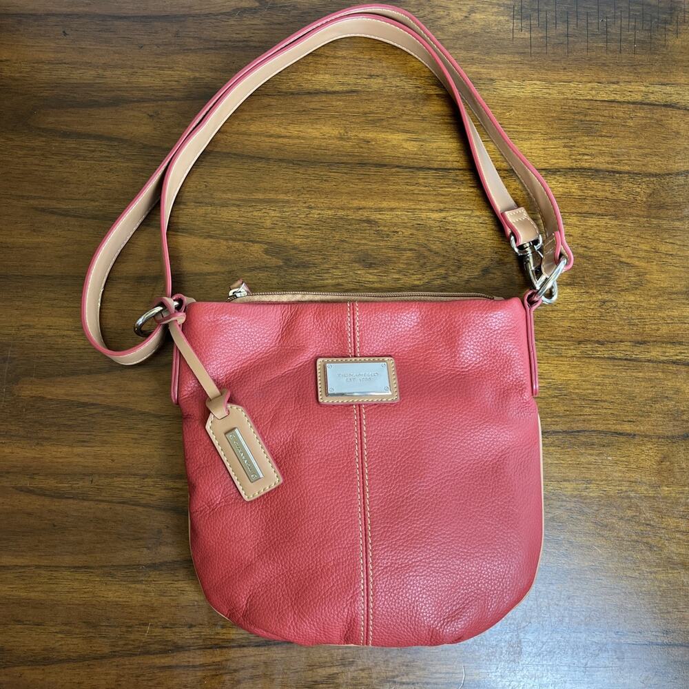 Tignanello Red Pebbled Leather Purse Shoulder to Crossbody Bag With Pockets